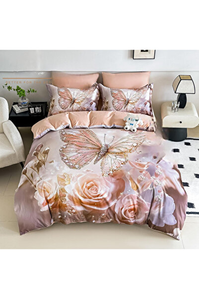 FIONNA.RO Finet Bed Linen 4 Pieces With 5D Elastic 1 Person - Shiny Butterflies