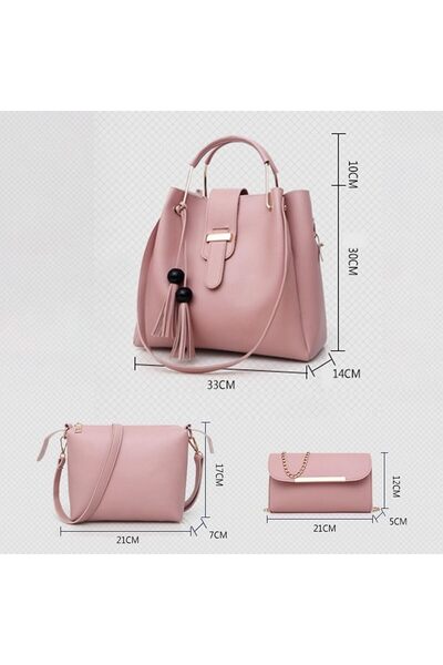 lnkoo XZSWQSA Women's Luxury 3-Piece Large Capacity Leather Handbag Set (Red)