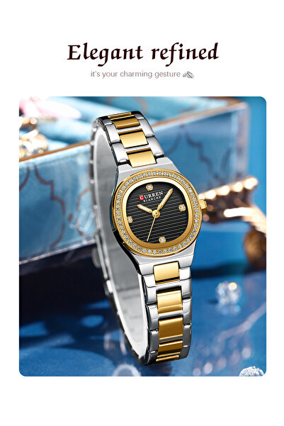 Curren -9101 Original Brand Stainless Steel Band Wrist Watch For Women With Free Box