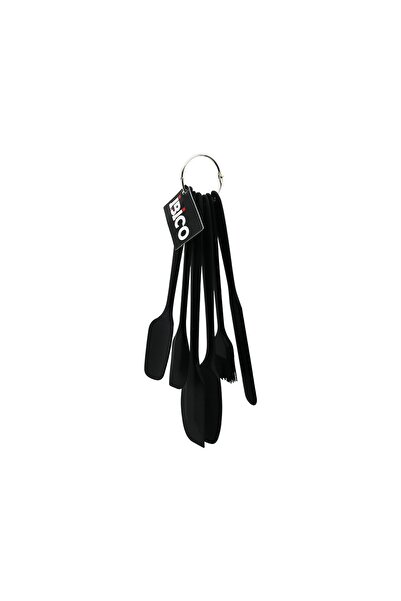 Go İthalat 6 قطع من السيليكون - مجموعة مطبخ سوداء 2 ملاعق - 3 ملاعق - فرشاة ا...