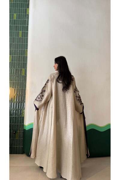 AYA mw1682-Abaya-Linen-Indian-Embroidered-with-Sleeves