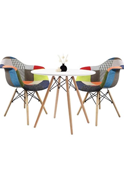 AWF AL WADI FURNITURE طقم طعام Sliko Eames طاولة طعام مستديرة من MDF + كرسيين...