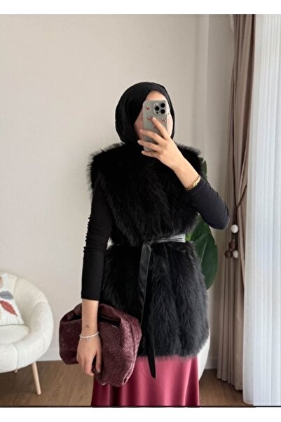 nizzell Γυναικείο γιλέκο με μακρύ γούνινο φινίρισμα με ζώνη – Χειμερινό κομψό γούνινο γιλέκο (κρεμ/μαύρο/καφέ)