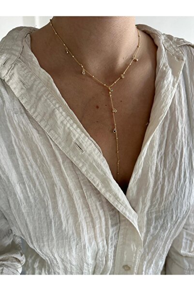 Charmist 14K Çelik Üzeri Altın Kaplama Renkli Zirkon Taş Y Kolye