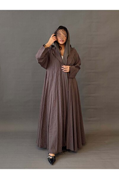 AYA عباية رائعة من القماش المموج باللون البني
