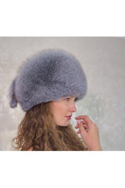 PFA CIOCARLAN ELENA Women's leather and fox fur hat, gray, CF102 56 cm