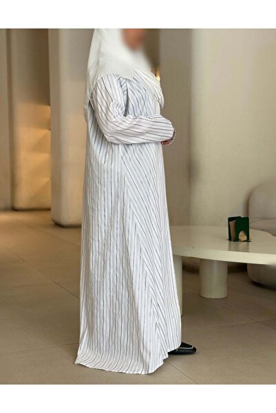 AYA mw1530-Abaya-Linen-White-Striped