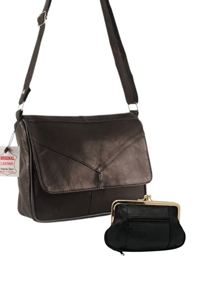 Erzeno Hakiki Deri Kadın Çanta ve Hakiki Deri Klipsli Cüzdan Hediye Seti