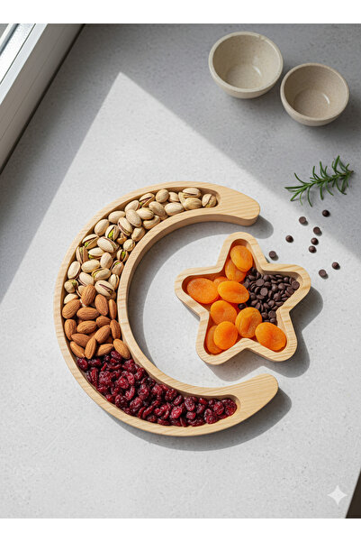 Altın express Natural Wood 2-Piece Serving Plate Set Ramadan Iftar Presentation Plate Snack Plate