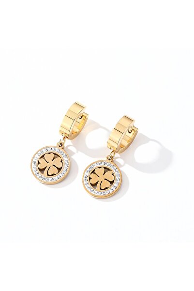 RAFINI Golden Clover Earrings - Placați cu Aur 18K, Otel inoxidabil