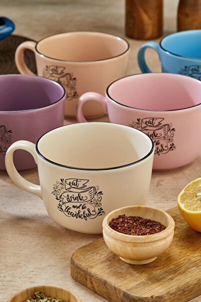 EMBazaar Printed Mega Mug 6-Piece Colored Handled Soup Bowl/Tea/Herbal Tea/Large Mug Set/Espresso