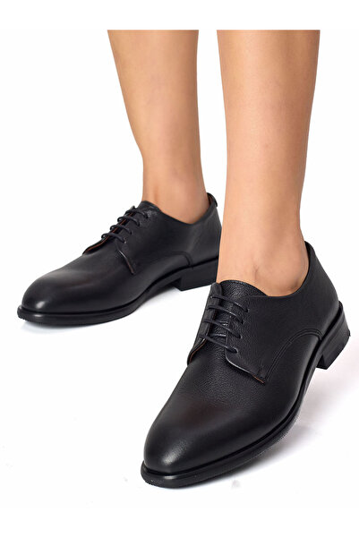 RUJO Kadın Hakiki Deri El Yapımı Siyah Maskülen Stil Oxford Günlük Ayakkabı