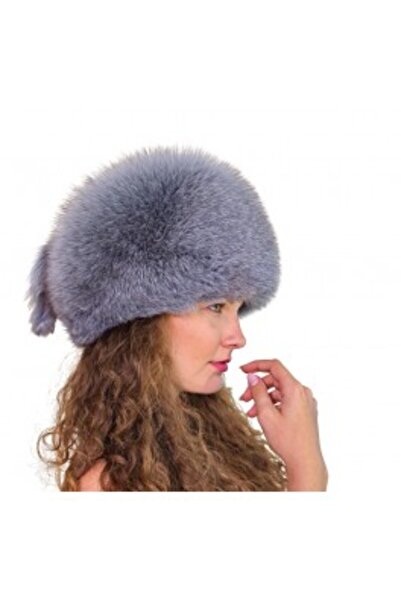 PFA CIOCARLAN ELENA Women's leather and fox fur hat, gray, CF102 56 cm