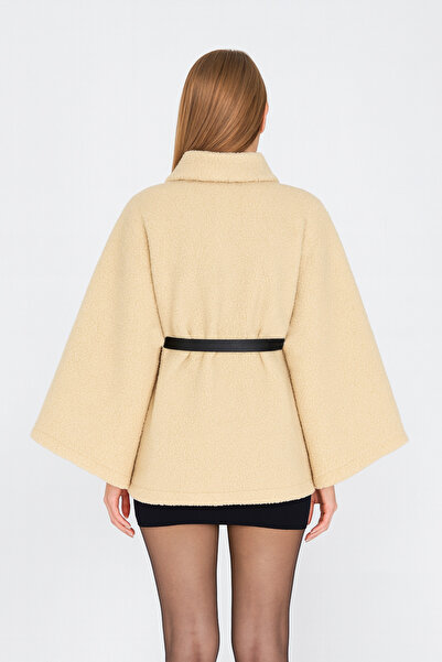 LACASE Women's Belted Plush Poncho Black