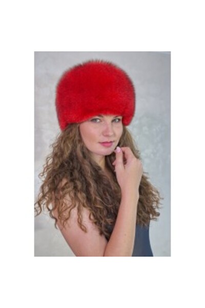 PFA CIOCARLAN ELENA Leather and fox fur hat, red, CF101 56 cm