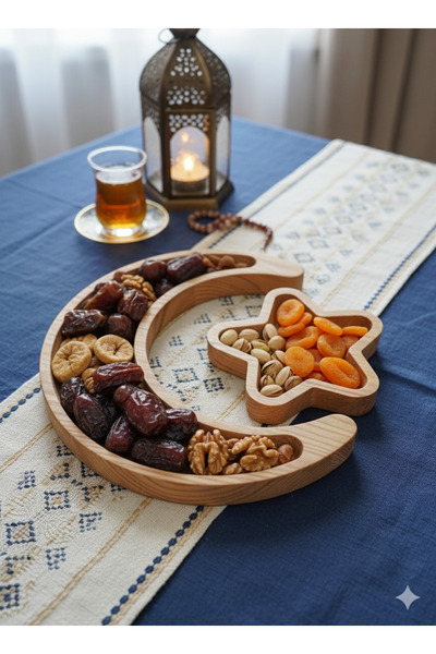 Altın express Natural Wood 2-Piece Serving Plate Set Ramadan Iftar Presentation Plate Snack Plate