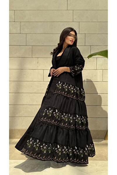 AYA عباية كتان مطرزة ملونة مزدوجة القبة