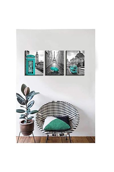 Today Idea Paris & London Canvas Wall Art, 3-piece 12x16in (Big Ben & Eiffel Tower)
