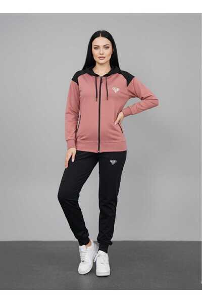 LF LAST FASHION με κουκούλα Gülkurusu Γυναικείο Σετ Φόρμας 2 τεμαχίων