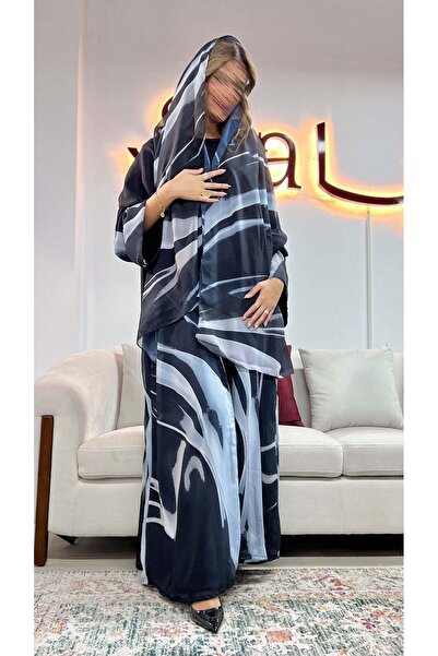 AYA عباية مطبوعة باللون الأزرق والأزرق السماوي