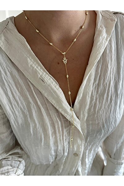 Charmist 14K Çelik Üzeri Altın Kaplama Fatma Ana El Y Kolye