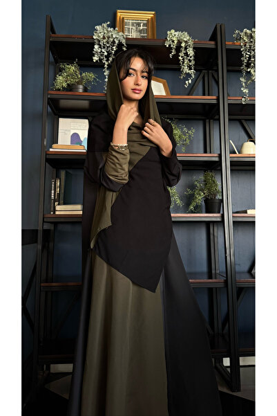 AYA عباية من الكريب الإيطالي باللونين الزيتوني والأسود