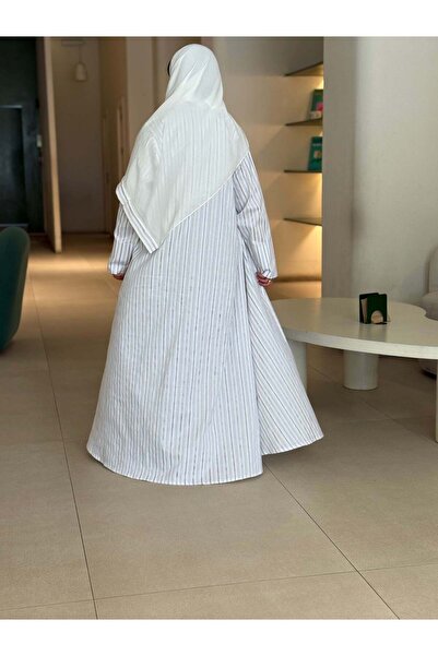 AYA mw1530-Abaya-Linen-White-Striped