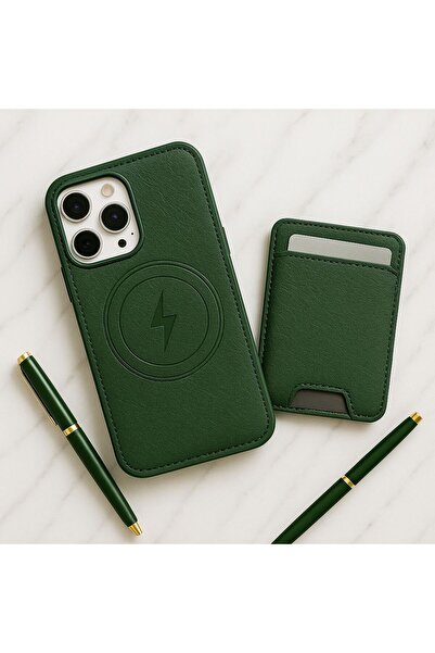 madamcase حافظة آيفون 16 بلس ماكس باللون الأخضر مع محفظة جلدية وحامل بطاقات و...