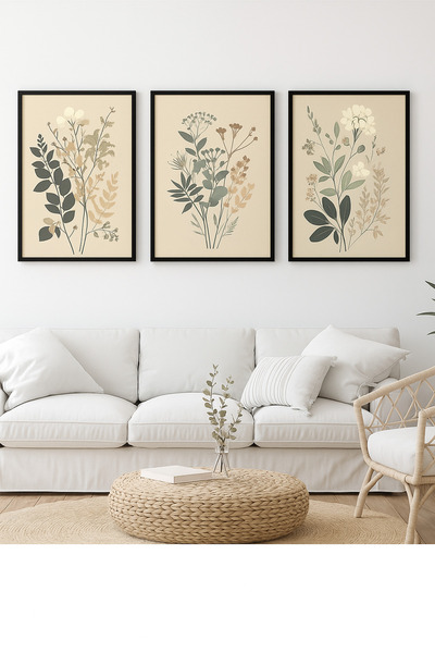 NT Handmade Laminated Framed Pvc Protected 3-Piece Abstract Floral Pattern Decorative Uv Printing Mdf Wall Painting Set