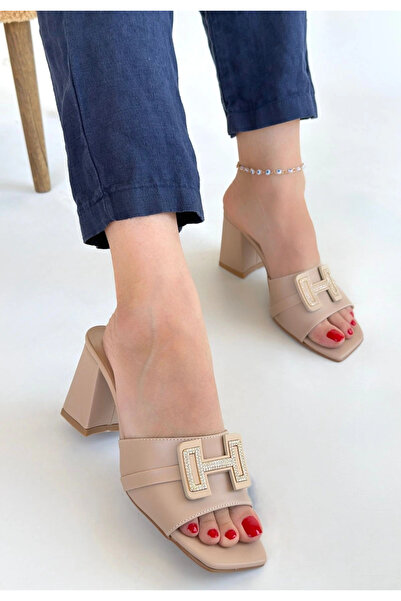 ALFA AKSESUAR 03 Erew Beige Skin Heeled Slippers