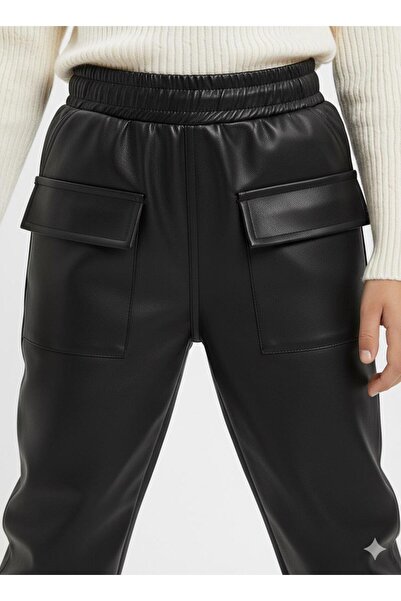 Masal Dünyası Bursa Girls' Leather Pants with Front Pockets 6-11 Years Old (2350 Model)