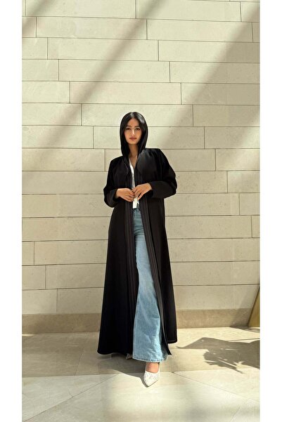 AYA mwt376 عباية اسود مع تدخيله مقلم