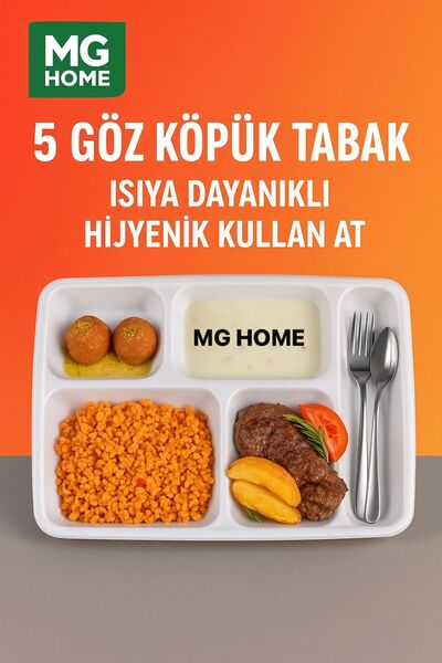 MG HOME 50 Adet ❤️ 5 Göz Kapaklı Köpük Tabak – Isıya Dayanıklı, Sızdırmaz, Ek...