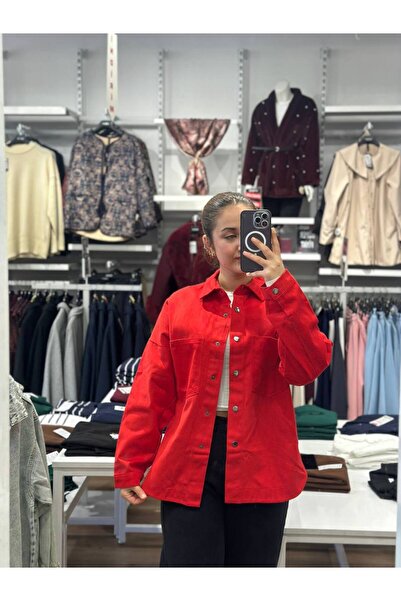 Oxion Kırmızı Çıtçıtlı Denim Gömlek Ceket