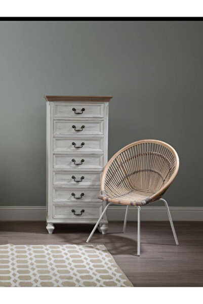 feruzadeco Beyaz Vintage 7 Çekmeceli Şifonyer – Rustik Ahşap Kapaklı, Metal Kulp Detaylı, Yüksek Depolama140 cm