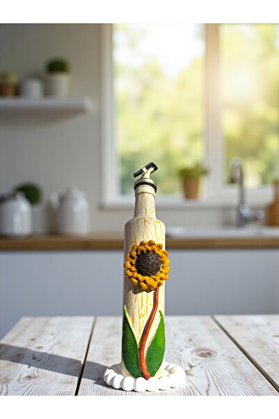 Mes Reves 500 ml Handmade Medium-Sized Sunflower Patterned Glass Oil Pot – Cracked Texture, Embossed Clay Applied