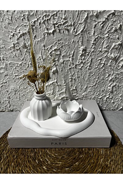 Zigzag Home Decorative 3 Piece Cloud Plate and Vase Candle Holder Set Bohemian Style Design Set of 3