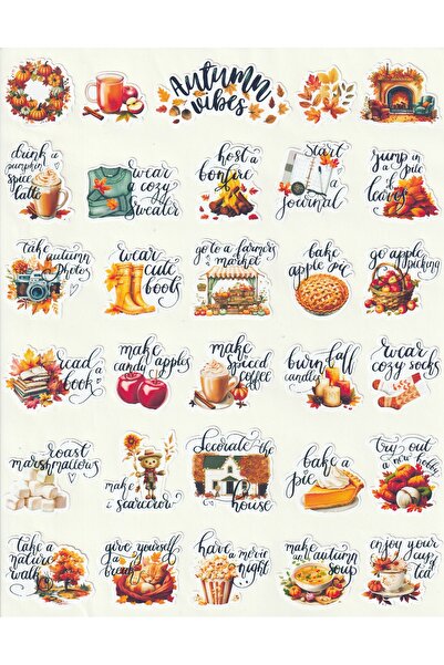 NUNUKİ Autumn Vibes Fall Mood Sticker Set 2-5cm Happy Thanksgiving Cozy Fall ...