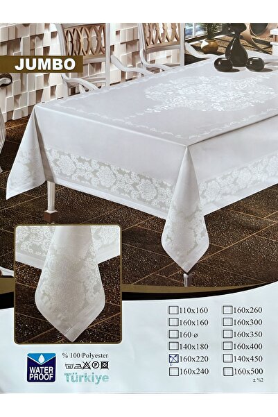w white stars sports & wear Luxury Table Cloth - Stain Resistant - 160X220 cm Jumbo Güpür Patterned White