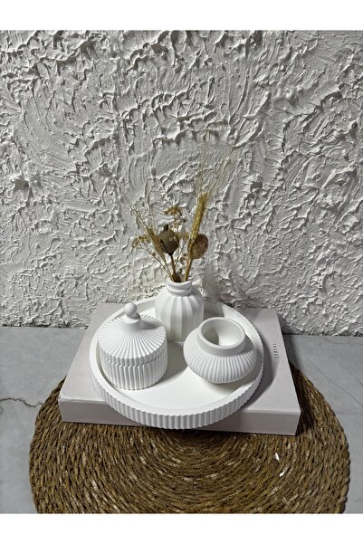 Zigzag Home Decorative 4-Piece Striped Tray Vase Candle Holder Box Set with Lid Bohemian Style Flower Vase