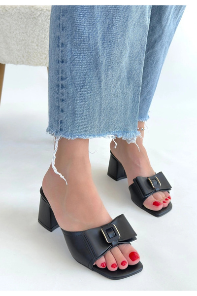 ALFA AKSESUAR 03 Veor black leather high heel slippers