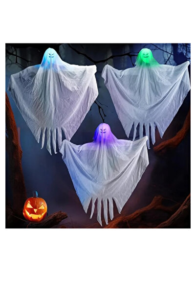 OEM Set 3 decoratiuni pentru Halloween, 60 x 70 cm, fantome plutitoare, plastic, alb