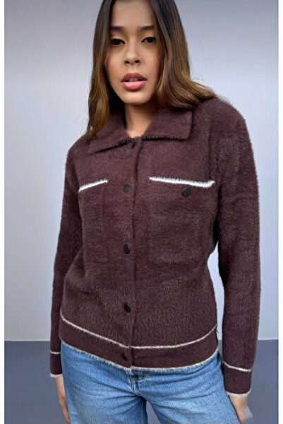 JM Bearded Knitwear Cardigan with Shirt Collar and Pocket Detail