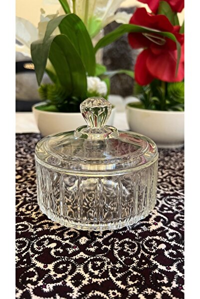 Palaces Clear striped glass date container with lid - 2 pieces