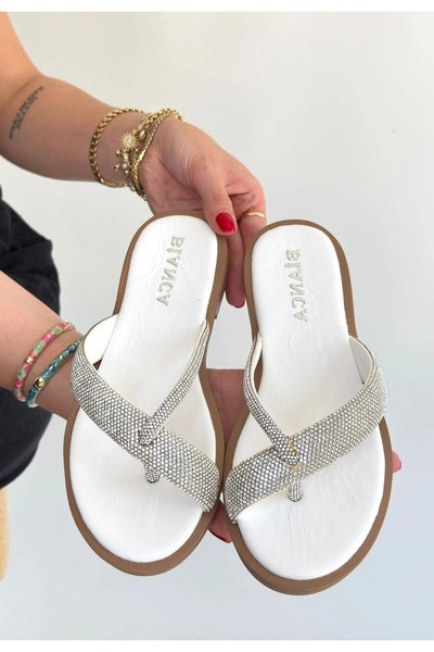 ALFA AKSESUAR 03 Eday silver bead embroidered slippers