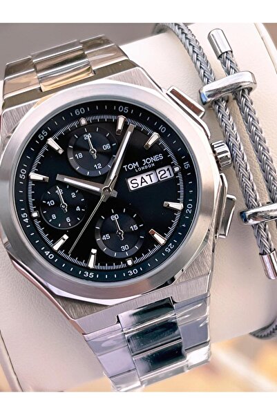 Tom Jones Men's Wristwatch 10046 with Bracelet Gift, Steel Strap, 3 Atm Water Resistant, 2 Years Warranty.