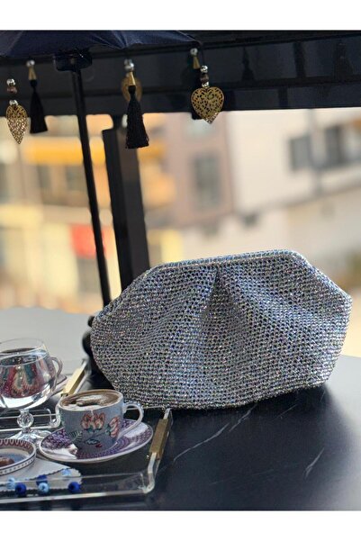 gulora Silver Sparkle Metallic Thread Hand Knitted'Cloud' Clutch Evening Bag