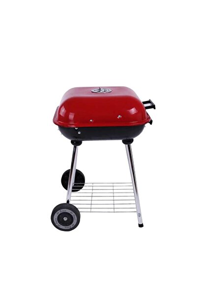 Tradeo Portable Charcoal BBQ Grill with Lid & Wheels – Red/Black
