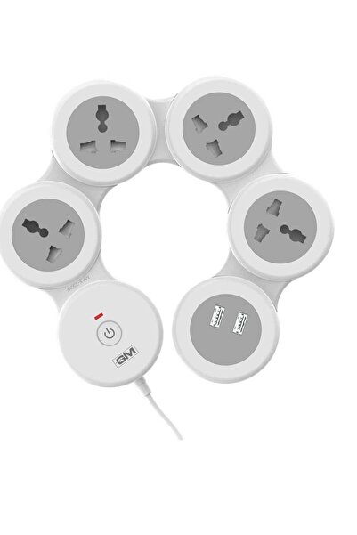 GM 3276 Power Strip with 2 USB 3.1A, Master Switch, 4 International Sockets, Safety Shutter, 1.