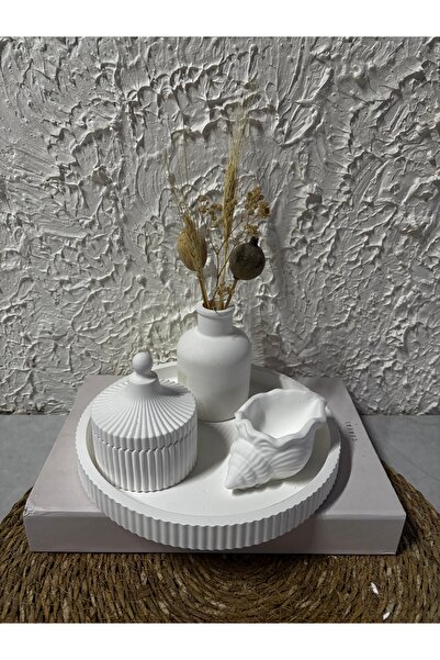 Zigzag Home Set de 4 vaze decorative cu tăvi cu dungi, suport pentru lumânări din scoici de mare, set cutie cu capac, vază cu flori în stil boem